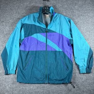 Vintage Moving Comfort Windbreaker Zip Teal Purple Blue Color-Block Totally 90s